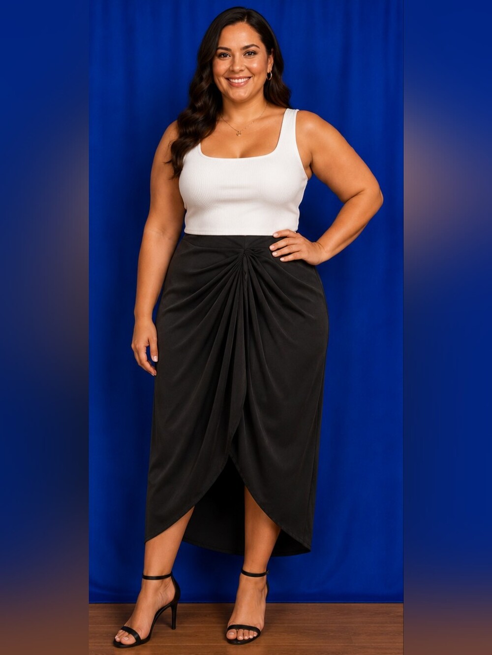 SHEIN Bae Black Ruched Tulip High-Low Midi Skirt Size 2XL